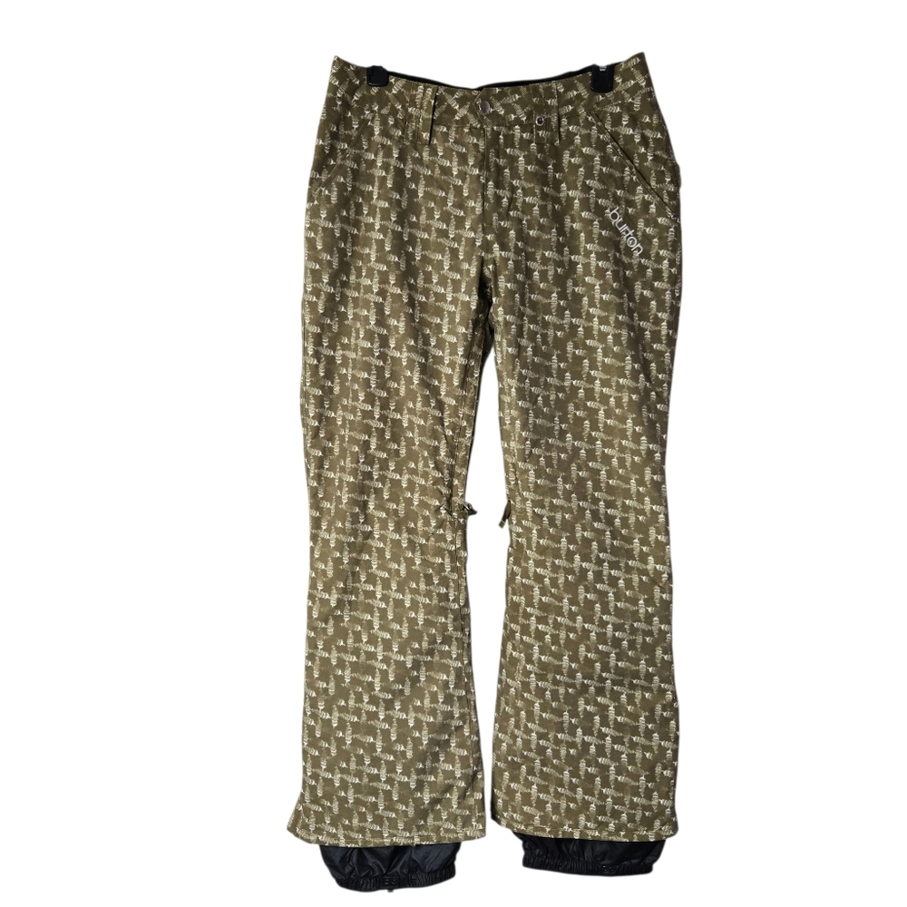 Burton Society Ski Snowboard Pants Olive Green White Print Dryride